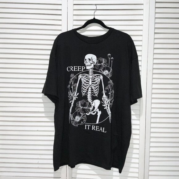 Gold Rush Creep it Skeleton Real Black and White Graphic T-Shirt Size 1X - Picture 1 of 3